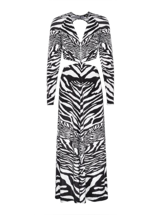 AFRM Dresses & Skirts - AFRM Zebra Print Maxi Dress Small Cutout Bodycon Long Sleeve Y2K Party